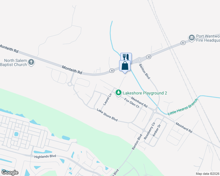 map of restaurants, bars, coffee shops, grocery stores, and more near 6 Fox Glen Court in Port Wentworth