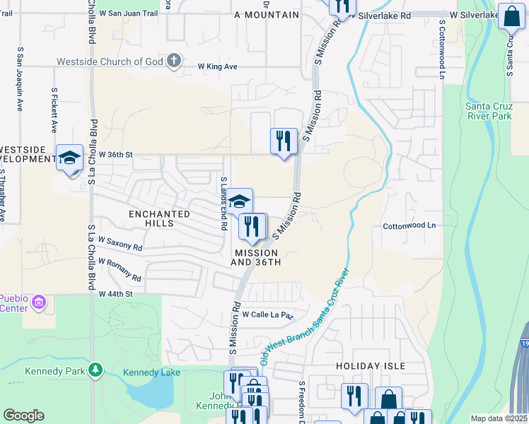 map of restaurants, bars, coffee shops, grocery stores, and more near 2800 South Mission Road in Tucson