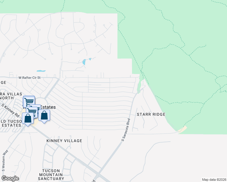 map of restaurants, bars, coffee shops, grocery stores, and more near 5430 West Bar South Street in Tucson