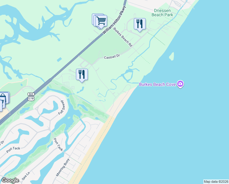 map of restaurants, bars, coffee shops, grocery stores, and more near 81 Singleton Beach Road in Hilton Head Island