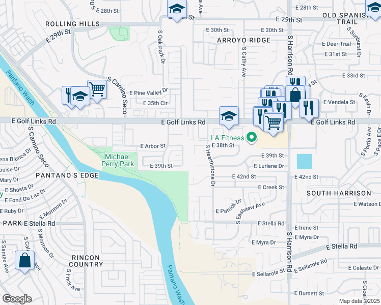 map of restaurants, bars, coffee shops, grocery stores, and more near 9120 East 38th Street in Tucson
