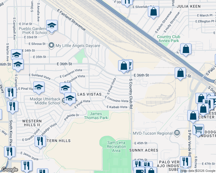 map of restaurants, bars, coffee shops, grocery stores, and more near 2833 Rickey Vista in Tucson