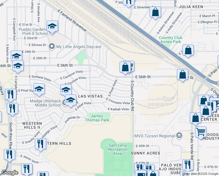 map of restaurants, bars, coffee shops, grocery stores, and more near 2833 Rickey Vista in Tucson