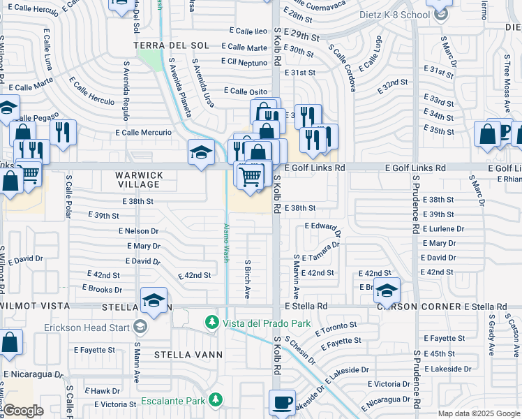 map of restaurants, bars, coffee shops, grocery stores, and more near 7050 East Golf Links Road in Tucson