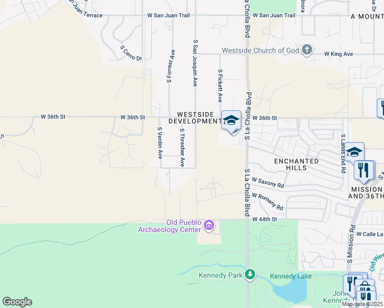 map of restaurants, bars, coffee shops, grocery stores, and more near 2875 South Thrasher Avenue in Tucson