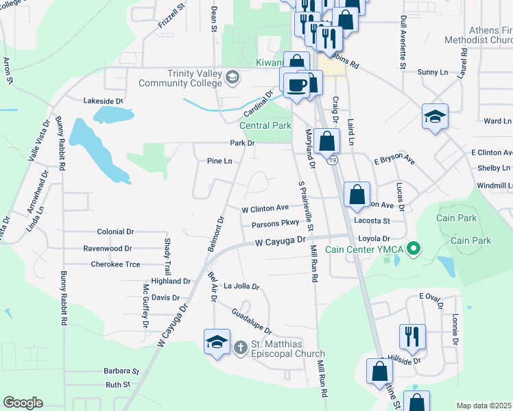 map of restaurants, bars, coffee shops, grocery stores, and more near 120 West Clinton Avenue in Athens