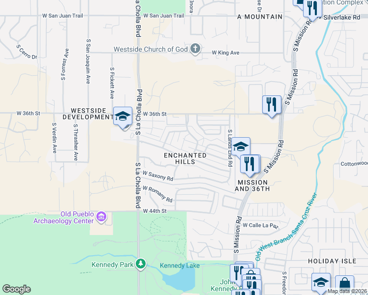 map of restaurants, bars, coffee shops, grocery stores, and more near 1942 Camelot Place in Tucson