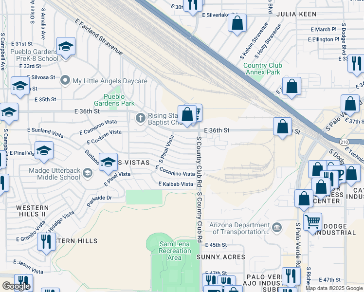 map of restaurants, bars, coffee shops, grocery stores, and more near 3034 East Proctor Vista in Tucson