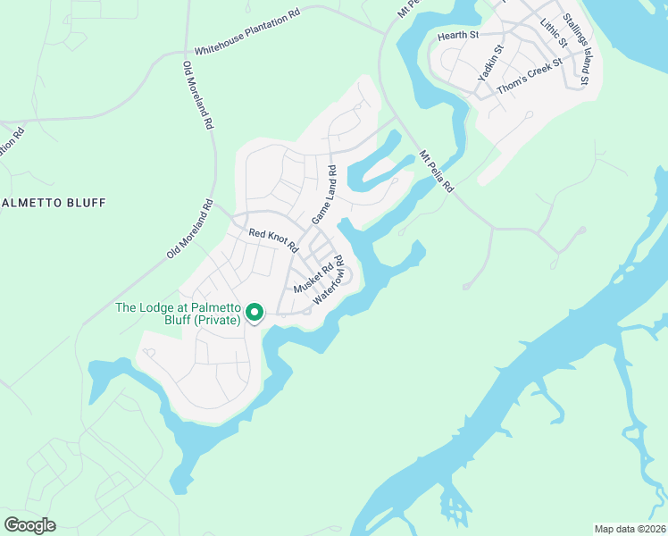 map of restaurants, bars, coffee shops, grocery stores, and more near 20 Waterfowl Road in Bluffton