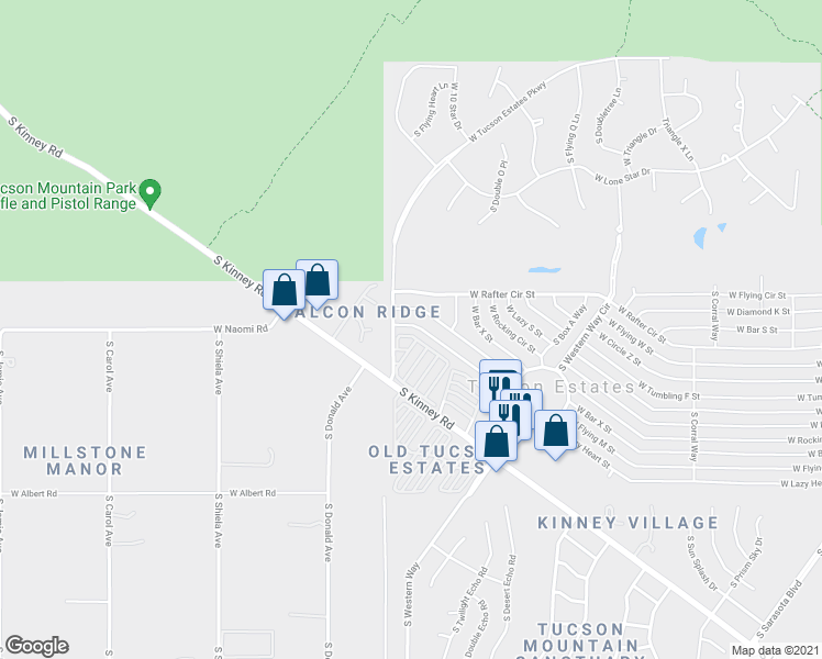 map of restaurants, bars, coffee shops, grocery stores, and more near 6169 West Lazy Heart Street in Tucson