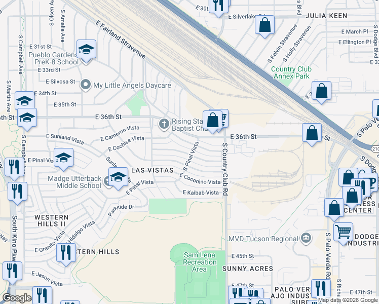 map of restaurants, bars, coffee shops, grocery stores, and more near 2833 Rickey Vista in Tucson