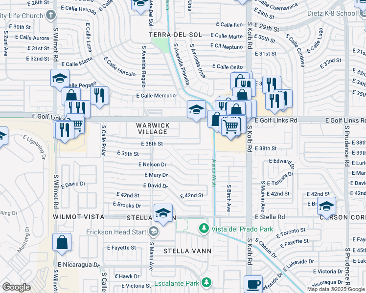 map of restaurants, bars, coffee shops, grocery stores, and more near 6816 East 38th Street in Tucson