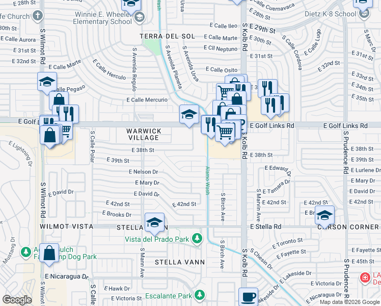map of restaurants, bars, coffee shops, grocery stores, and more near 6864 East 38th Street in Tucson