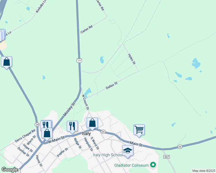 map of restaurants, bars, coffee shops, grocery stores, and more near 509 Dallas Street in Italy