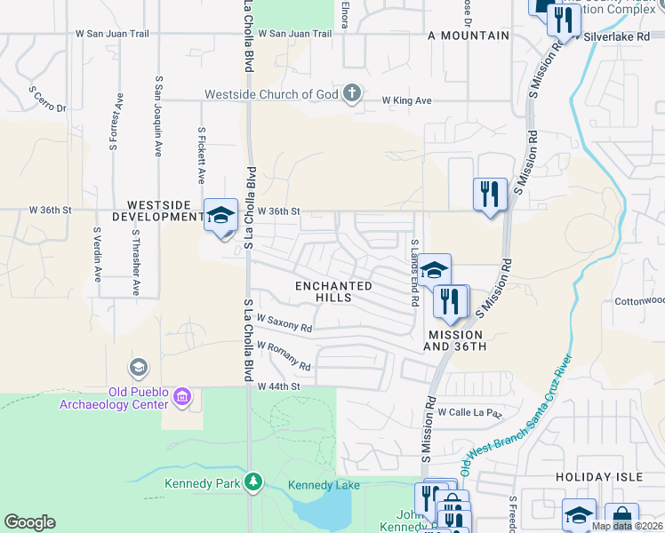map of restaurants, bars, coffee shops, grocery stores, and more near 1942 Camelot Place in Tucson