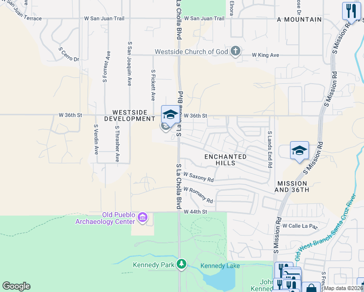 map of restaurants, bars, coffee shops, grocery stores, and more near 2071 West Merlin Road in Tucson