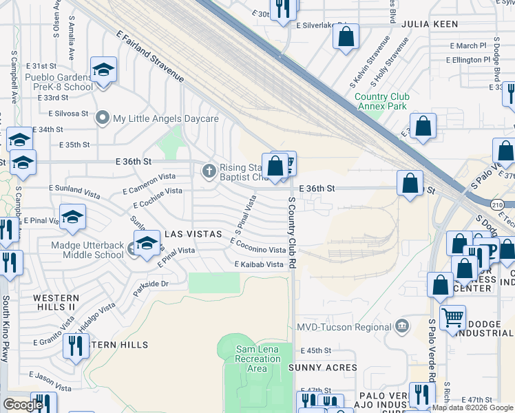 map of restaurants, bars, coffee shops, grocery stores, and more near 3034 East Proctor Vista in Tucson