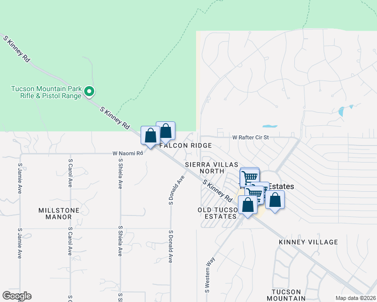 map of restaurants, bars, coffee shops, grocery stores, and more near 2733 South Desert Hawk Place in Tucson