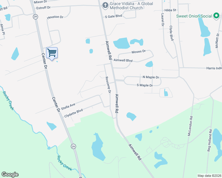 map of restaurants, bars, coffee shops, grocery stores, and more near 2004 Rossway Drive in Vidalia