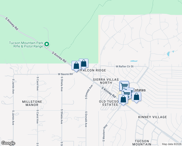 map of restaurants, bars, coffee shops, grocery stores, and more near 2733 South Desert Hawk Place in Tucson