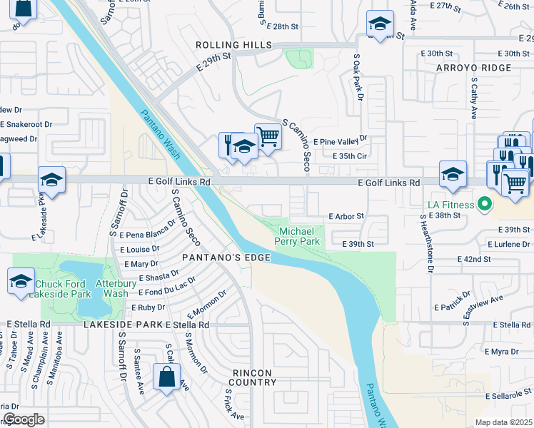 map of restaurants, bars, coffee shops, grocery stores, and more near 8718 East Perry Park Circle in Tucson