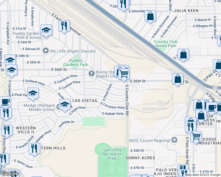 map of restaurants, bars, coffee shops, grocery stores, and more near 2833 Rickey Vista in Tucson
