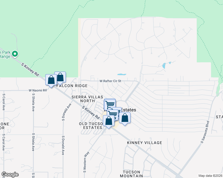 map of restaurants, bars, coffee shops, grocery stores, and more near 6017 West Lazy South Street in Tucson