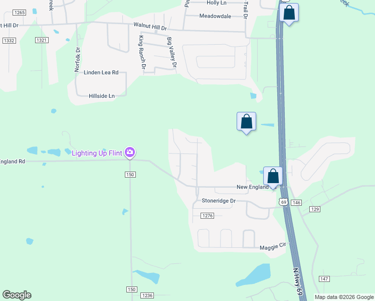 map of restaurants, bars, coffee shops, grocery stores, and more near 19937 Meadow West Lane in Flint