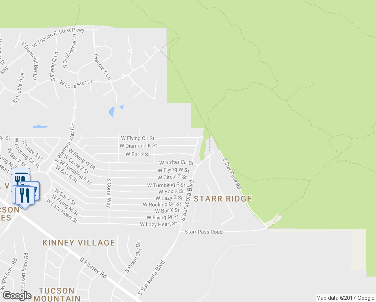 map of restaurants, bars, coffee shops, grocery stores, and more near 5326 West Bar South Street in Tucson