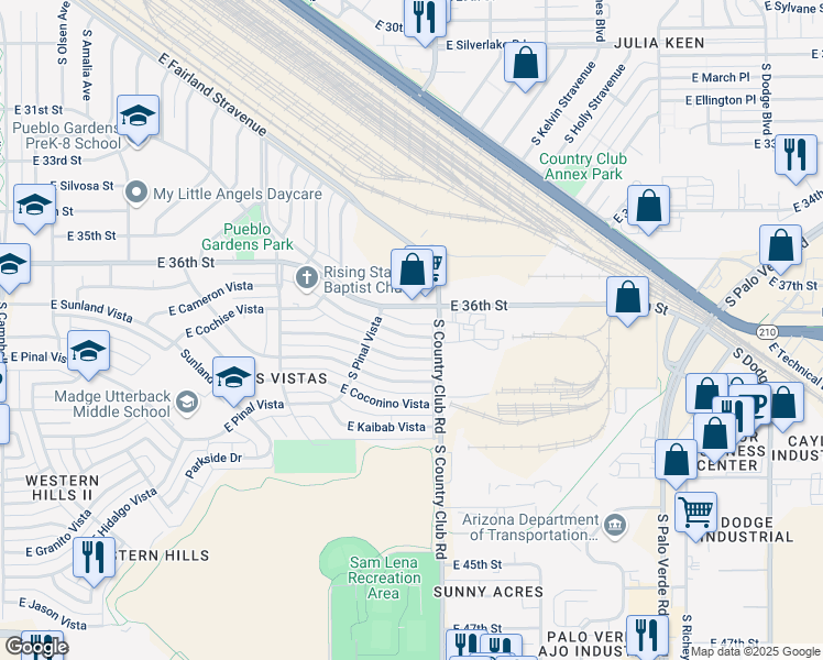 map of restaurants, bars, coffee shops, grocery stores, and more near 3034 East Proctor Vista in Tucson