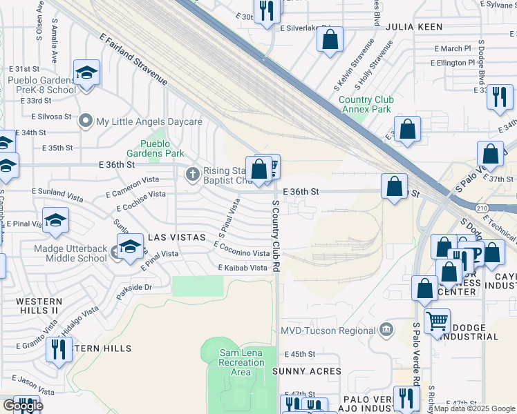 map of restaurants, bars, coffee shops, grocery stores, and more near 3034 East Proctor Vista in Tucson