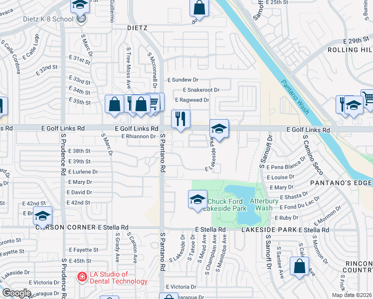 map of restaurants, bars, coffee shops, grocery stores, and more near 8004 East Senate Street in Tucson