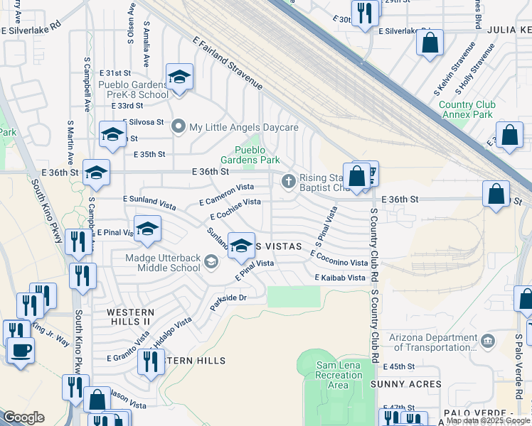 map of restaurants, bars, coffee shops, grocery stores, and more near 2602 Rickey Vista in Tucson