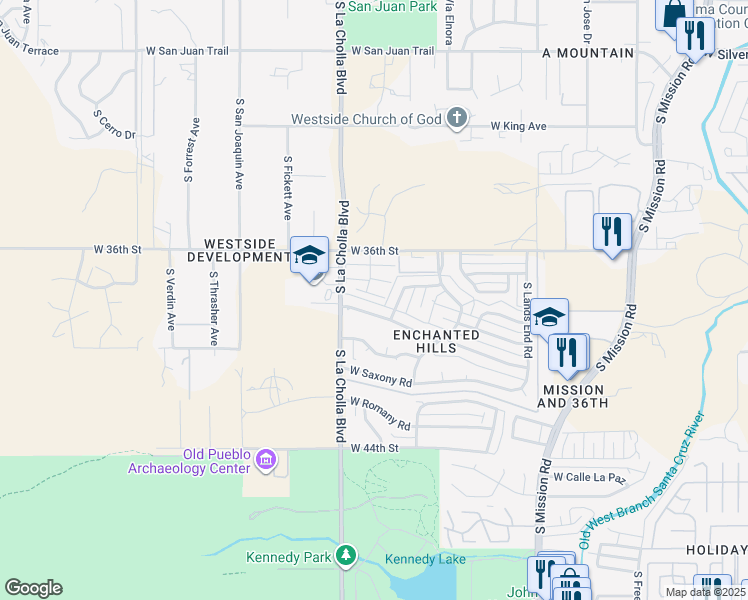 map of restaurants, bars, coffee shops, grocery stores, and more near 2031 West Merlin Road in Tucson