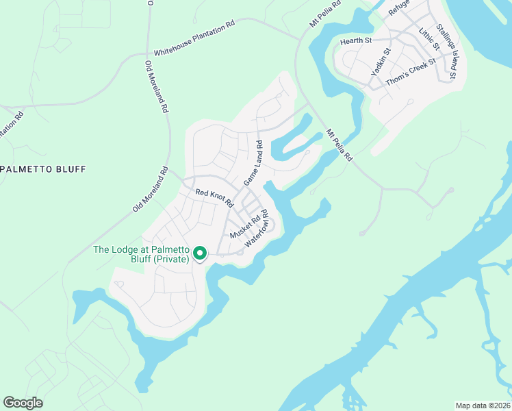 map of restaurants, bars, coffee shops, grocery stores, and more near 20 Waterfowl Road in Bluffton