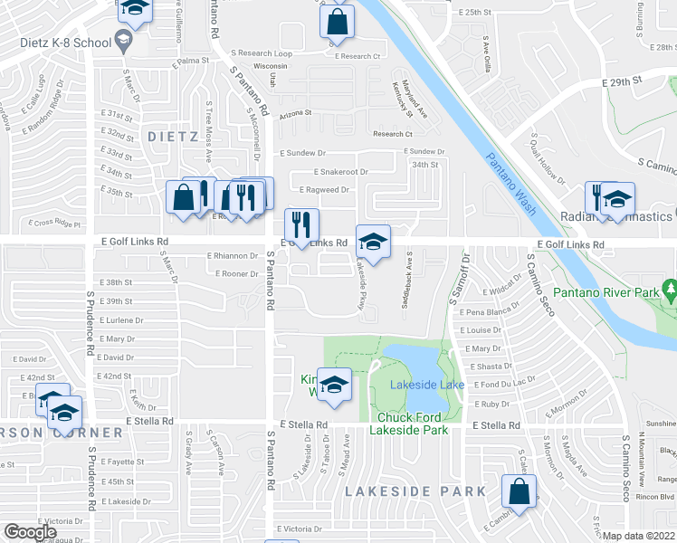 map of restaurants, bars, coffee shops, grocery stores, and more near 8053 East Senate Street in Tucson