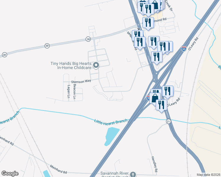map of restaurants, bars, coffee shops, grocery stores, and more near 50 Newport Boulevard in Port Wentworth