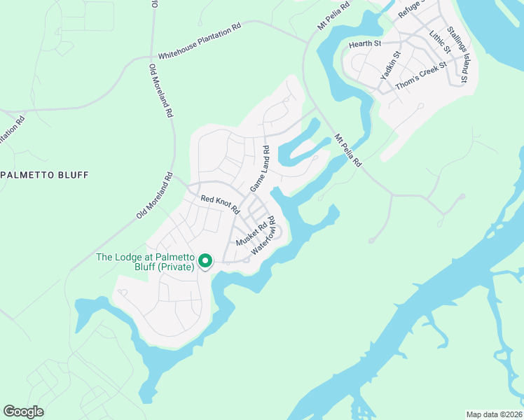 map of restaurants, bars, coffee shops, grocery stores, and more near 20 Waterfowl Road in Bluffton