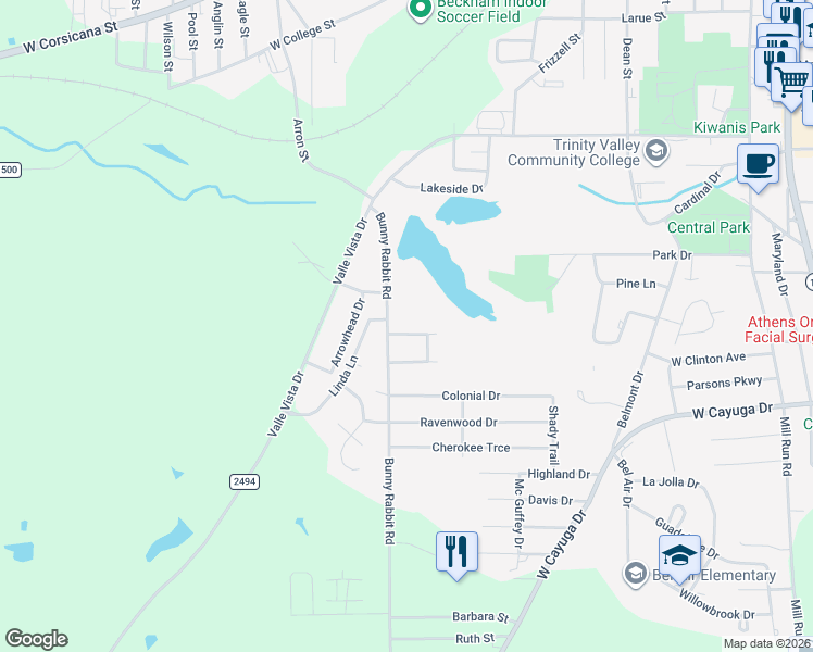 map of restaurants, bars, coffee shops, grocery stores, and more near 603 Country Club Circle in Athens