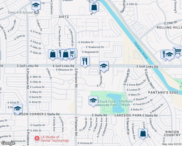 map of restaurants, bars, coffee shops, grocery stores, and more near 2660 South Republic Avenue in Tucson