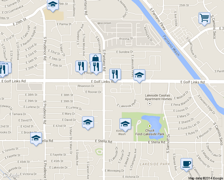 map of restaurants, bars, coffee shops, grocery stores, and more near 7970 East Golf Links Road in Tucson