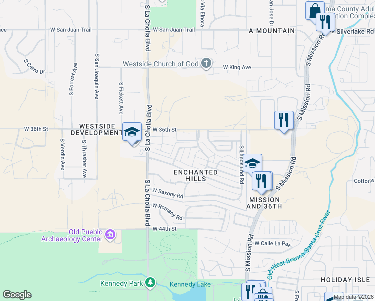 map of restaurants, bars, coffee shops, grocery stores, and more near 1975 West 36th Street in Tucson