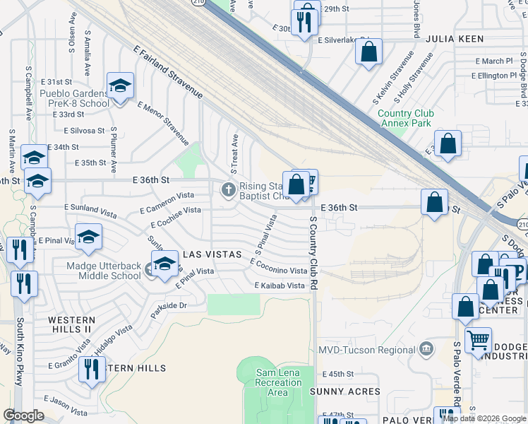 map of restaurants, bars, coffee shops, grocery stores, and more near 2915 East 36th Street in Tucson