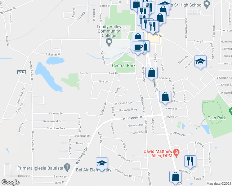 map of restaurants, bars, coffee shops, grocery stores, and more near 199 Penny Lane in Athens
