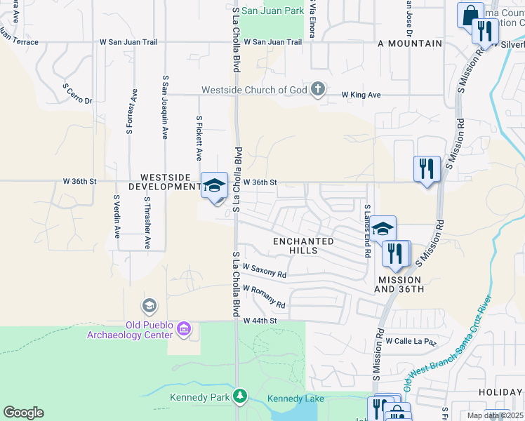 map of restaurants, bars, coffee shops, grocery stores, and more near 2048 West Cadbury Court in Tucson