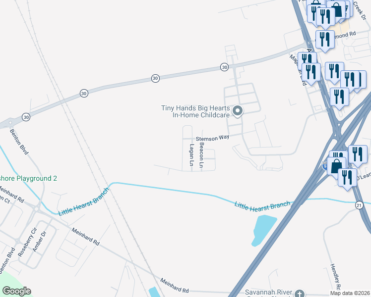 map of restaurants, bars, coffee shops, grocery stores, and more near 43 Corsair Circle in Port Wentworth