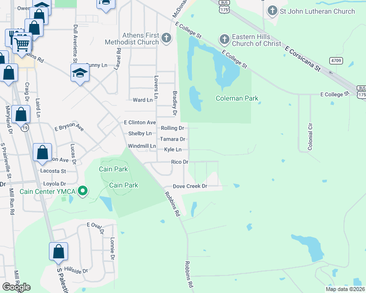 map of restaurants, bars, coffee shops, grocery stores, and more near 917 Tamara Drive in Athens