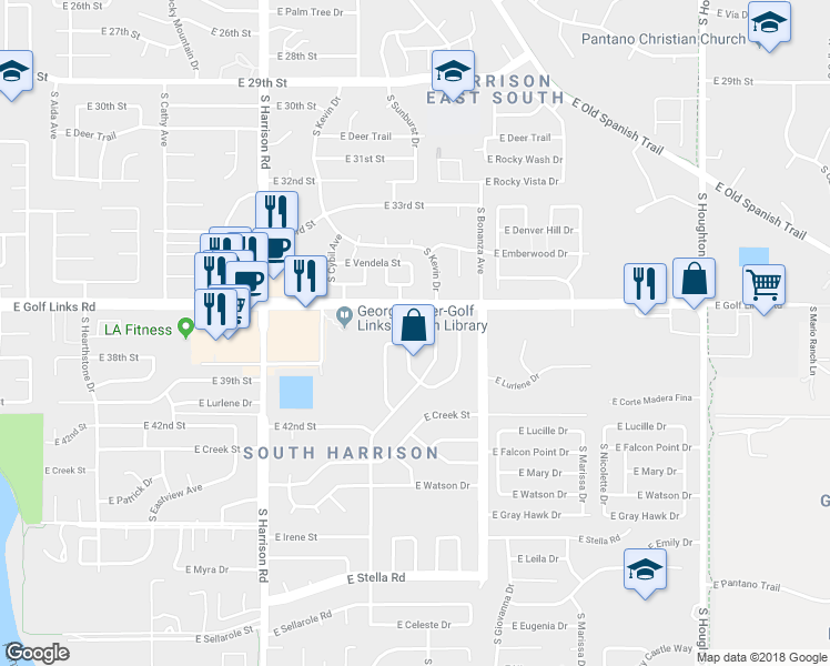 map of restaurants, bars, coffee shops, grocery stores, and more near 2631 S Black Moon Dr in Tucson