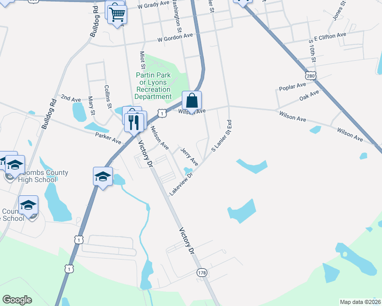 map of restaurants, bars, coffee shops, grocery stores, and more near 146 Jerry Avenue in Lyons