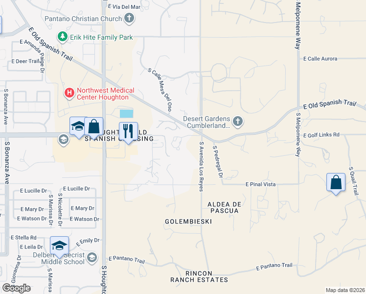 map of restaurants, bars, coffee shops, grocery stores, and more near 10550 East Old Spanish Trail in Tucson